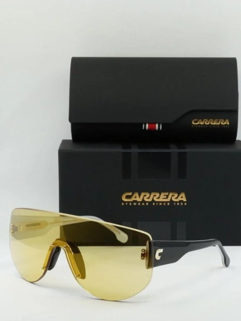 Carrera FLAGLAB 12 04CW ET Rimless Shield Sunglasses - Black / Yellow